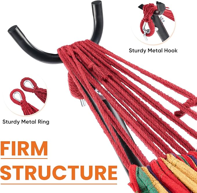 Sweetcrispy Double Hammock with Space Saving Steel Stand Heavy Duty 2 Person Standing Hammocks 450lb Capacity for Outside Garden Yard with Portable Carrying Bag, Red