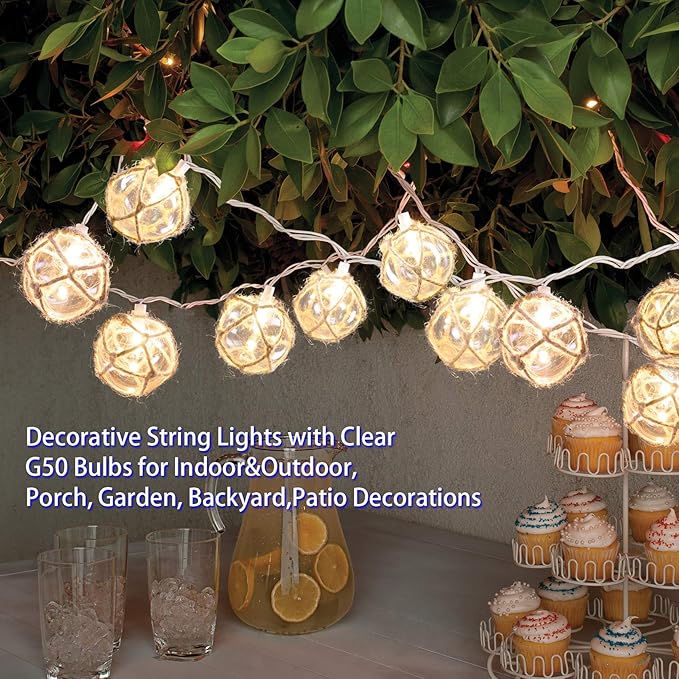 String Lights with 10 Clear Nautical Fish Float Balls, 9.83 ft Warm White