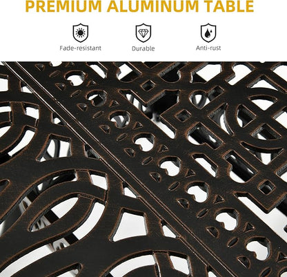 DWVO Cast Aluminum Outdoor Dining Table, 59'' Patio Table w/Max Bearing 220 LBS, Patio Dining Table with 2" Umbrella Hole and Adjustable Foot Pads for Garden, Backyard, Deck and Patio, Bronze
