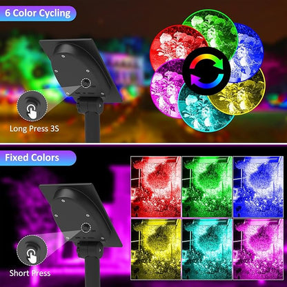 T-SUNUS RGB Solar Landscape Spotlights Christmas, Color Changing Spot Lights Outdoor IP65 Waterproof 9.8ft Cable, Separated Panel Light for Flag Tree Yard Garden Driveway Walkway Pond Halloween 2 Pack