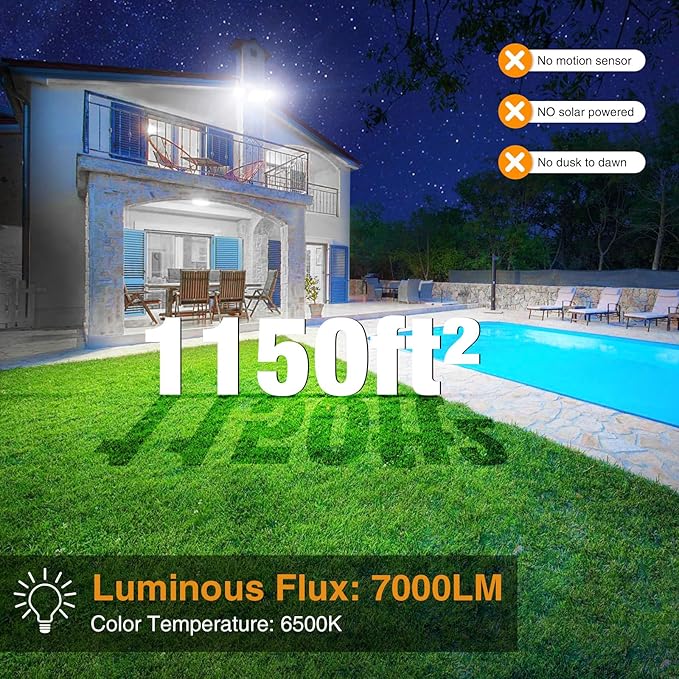 Onforu 2 Pack 75W Flood Lights Outdoor, 7000LM LED Floodlights Switch Controlled, IP65 Waterproof Exterior Lighting Fixture with 3 Adjustable Heads, 6500K Security Light for Eave Garage Yard