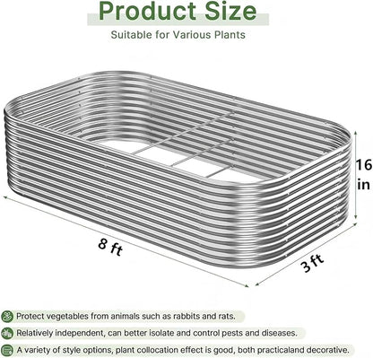 2 PCS Tall 8x3ft Galvanized Raised Garden Bed Outdoor, Metal Garden Bed for Vegetables, Above Ground Garden Box for Flower, Steel Raised Beds for Gardening