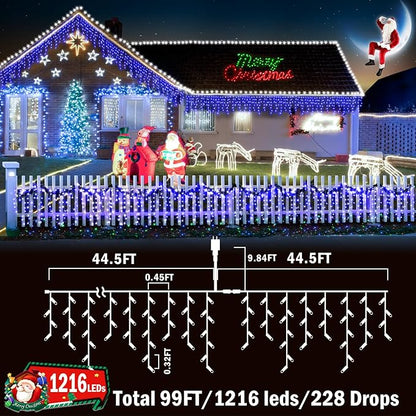 String Lights 99 ft Blue LED Strand with 8 Lighting Modes
