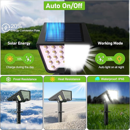 Solar Spot Lights Outdoor Waterproof IP67, Solar Powered Lights Outdoor with 53 LED & 3 Modes, Landscape Spotlight Wall Light for Garden Yard Pathway Driveway 4 Pack (Cool White)