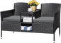 Devoko Outdoor Patio Loveseat Modern Rattan 2-Seat Patio Conversation Set with Cushions & Built-in Coffee Table Porch Furniture for Garden Lawn Backyard (Grey)