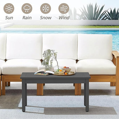 LUE BONA Outdoor Coffee Table Rectangle, 42.5" HDPS Patio Coffee Tables for Outside, All Weather Patio Coffee Table with Slatted Tabletop for Deck, Garden, Balcony, Indoor or Outdoor Use, Dark Gray