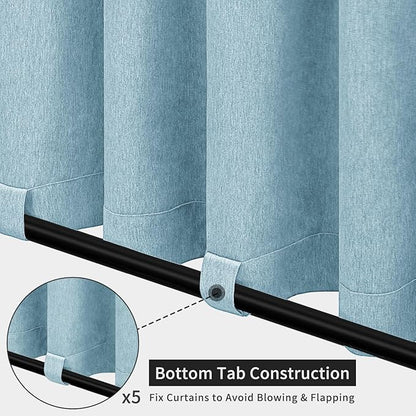 Easy-Going Linen Look Outdoor Curtains Waterproof Windproof Porch Curtains, Soft Thicken Outdoor Privacy Curtains for Patio, Gazebo, Grommet Top and Tab Bottom Drape, 1 Panel, 110x84 inch, Sky Blue