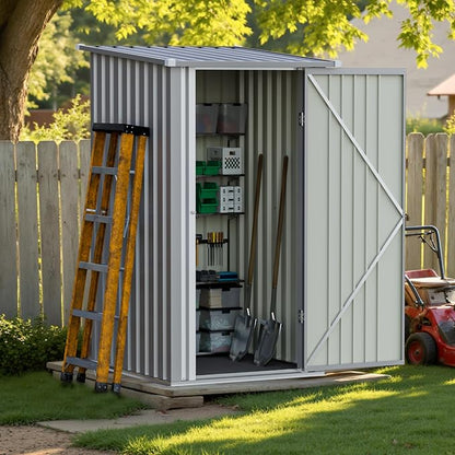 Greesum 3x3FT Outdoor Storage Shed, Small Metal Storaged Sheds with Lockable Doors, Sheds & Outdoor Storage for Backyard, Pool and Garden, Gray