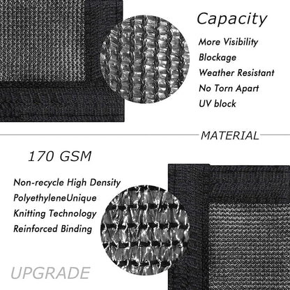 UPGRADE Privacy Fence Screen 5'x43' Black Outdoor 90% Visibility Blockage 170 GSM Mesh Shade Cover Panels for Backyard,Balcony,Home Decoration with Zip Ties,Customized Avaliable