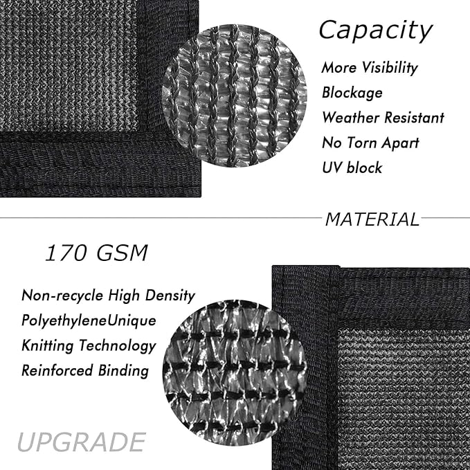 UPGRADE Privacy Fence Screen 6'x73' Black Outdoor 90% Visibility Blockage 170 GSM Mesh Shade Cover Panels for Backyard,Balcony,Home Decoration with Zip Ties,Customized Avaliable