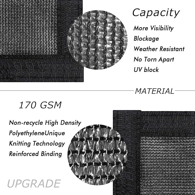 UPGRADE Privacy Fence Screen 8'x39' Black Outdoor 90% Visibility Blockage 170 GSM Mesh Shade Cover Panels for Backyard,Balcony,Home Decoration with Zip Ties,Customized Avaliable