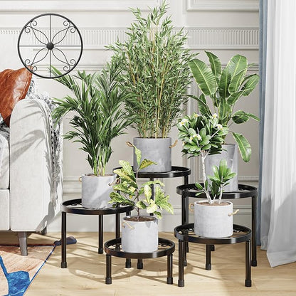Simple Trending Metal Plant Stand Indoor Outdoor, Heavy Duty Flower Pots Stand, Anti-Rust Iron Plant Pot Shelf Holder for Multiple Plant (5 Pack Black)