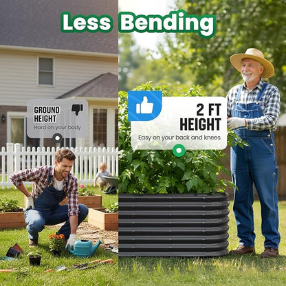Quictent Galvanized Raised Garden Bed Kit, 6x3x2 ft Oval Metal Planter Box Tall for Vegetables Outdoor Backyard, Strengthened by Crossbar, Dark Gray