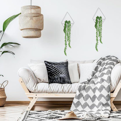 2 Pieces Wall Decor Hanging Planters with Artificial Plants Metal Hanging Vase Indoor Plants Holder Modern Boho Wall Art for Bathroom Bedroom Living Room Decor, Silver, Succulents