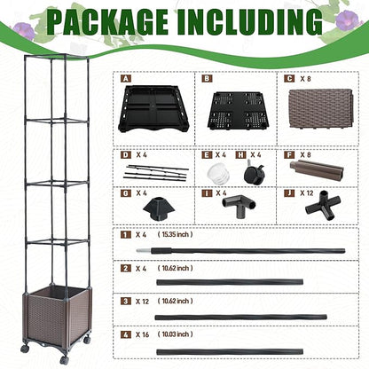 Raised Garden Bed Planter Box with Trellis, 62.2" Self-Watering Tomato Planters for Climbing Plants Vine Flowers Outdoor Patio, Tomatoes Cage with Trellis Wheels for Outdoor, 1Pack