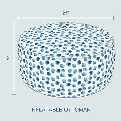 LVTXIII Outdoor Inflatable Ottoman, 21"x21"x9" Patio Fade-Resistant Footrest Stool with Handle, Portable Round Ottoman Pouf for Patio Garden, Camping or Home Use, Brush Blue