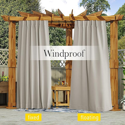 NICETOWN 2 Panels Privacy Outdoor Curtains for Patio Waterproof, Thermal Insulated Windproof Pocket & Back Tab on Top and Bottom Light & Cold Blocking Drapes with Fixed Rope for Porch, W52 x L108