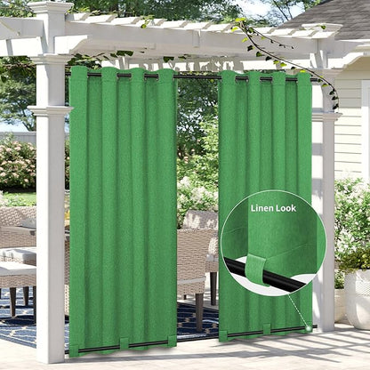 Easy-Going Linen Look Outdoor Curtains Waterproof Windproof Porch Curtains, Soft Thicken Outdoor Privacy Curtains for Patio, Gazebo, Grommet Top and Tab Bottom Drape, 1 Panel, 54x84 inch, Green