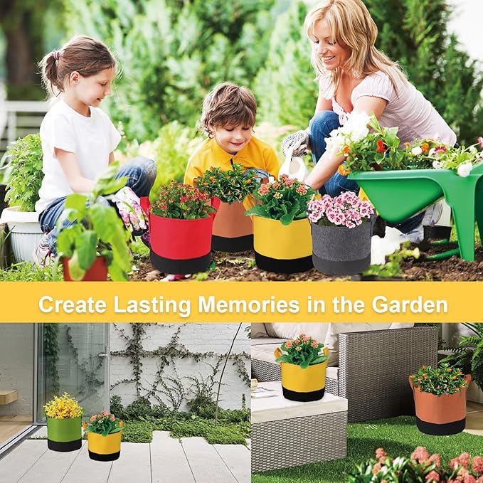 Grow Bags 5 Gallon,6 Pack Fabric Plant Pots with Handles Planter Bag for Outdoor Garden Planting Vegetables Flowers Fruit