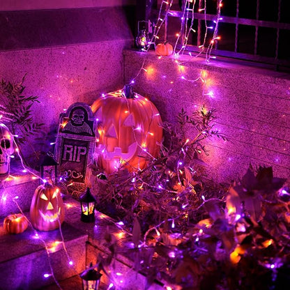 String Lights, 600 LED Orange and Purple with 8 Modes for Halloween