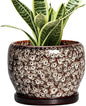 SQOWL Ceramic Plant Pots - 6 Inch Ceramic Planter for Indoor Outdoor, Small Flower Pots with Drainage Hole and Saucer, Decorative Round Planter, Home Office Decor, Plant Lover Gifts, White