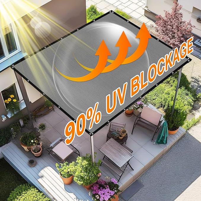Artpuch 90% Sun Shade Cloth, 10 x 12 FT Pergola Shade Cover Canopy with Grommets, Sun Screen Fabric Tarp for Patio, Outdoor, Garden, Backyard, Blue Grey