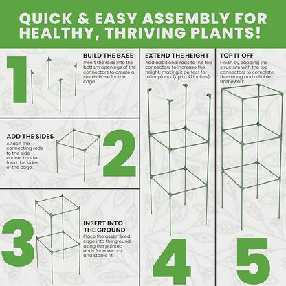 Tomato Cage Square - Large Trellis Stakes and Plant Support Structures for Vegetables and Climbing Plants - Tall Tomato Cages for Garden, Pots, Raised Garden Bed Outdoor Supplies (6 Pack - Up to 41")
