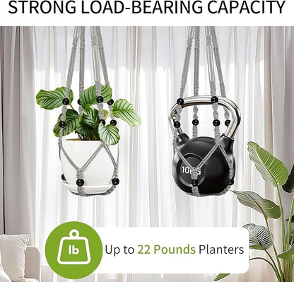 Macrame Plant Hanger - Fits 4 to 15 inches Pots for Indoor Outdoor, 43"/35"/29" Different Sizes Set, Gray (POTS NOT Included)