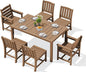 SERWALL 7-Piece Outdoor Dining Set, 60" - 83" Expandable Outdoor Dining Table and 6 HDPE Chairs, All Weather HDPE Outdoor Furniture Set for Backyard, Garden, Brown