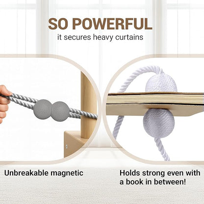 Hion Magnetic Curtain Tiebacks Grey 4 Pack, Curtain Tiebacks Buckles Holdbacks Holders Hooks Clip for Home Bedroom Office Decorative Thick or Thin Curtain