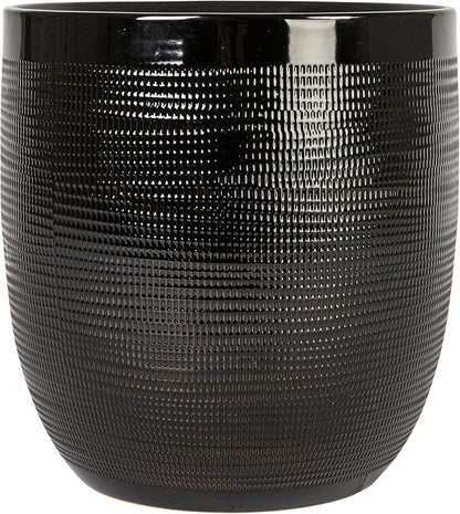 Creative Co-Op Embossed Textured Stoneware Planter, Matte Black
