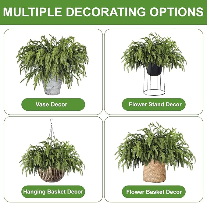 Artificial Pine Greenery Stems, 30 Pack, 18 Inch Green Polyethylene