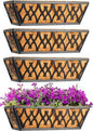 4 Pack 16 Inch Window Boxes Planters Railing Planter Box with Coco Liners Deck Railing Planter Boxes Balcony Hanging Flower Box for Outdoor Plants Garden Decor