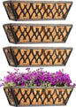 4 Pack 12 Inch Window Boxes Planters Railing Planter Box with Coco Liners Deck Railing Planter Boxes Balcony Hanging Flower Box for Outdoor Plants Garden Decor