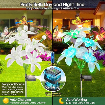 Garpar Solar Flowers Lights Outdoor Waterproof, Upgraded 8 Pack Solar Garden Lights with 32 Lily & 24 Butterflies, Bright Color Changing Outdoor Decor for Outside Yard Patio, Gift (8)