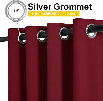 NICETOWN Canvas Outdoor Curtains for Paito 2 Panels, Red, W52 x L84 per Panel - Waterproof & Windproof Sun Shades with Grommet & Back Tab & Rod Pocket, Free Rope Included for Bottom Fixing