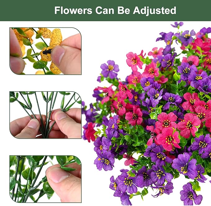 Artificial Flowers for Outdoor, UV Resistant Fake Silk Flowers, Realistic Faux Plants for Outside Indoor Porch Patio Window Box Planter Home Decor (20, Purple Rosy Pink)