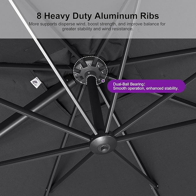 PURPLE LEAF Patio Umbrella 9' X 11.5' Rectangle Cantilever Umbrella Large Aluminum Outdoor Umbrellas with 360-degree Rotation & UPF40+ Premium Fabric for Deck Pool Garden Yard, Graphite Grey