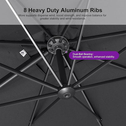 PURPLE LEAF 10 FT Cantilever Patio Umbrella with Base Outdoor Aluminum Offset Square Umbrella with 3 Years Fade Resistance Recycled Fabric and 360-degree Rotation for Deck Pool Gard, Mist Grey