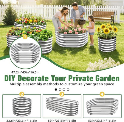 Hexagon Raised Garden Bed, 48 Inch Diagonal & 16.5 Inch Tall, Galvanized Steel Planter Box with Wave-Shaped Metal Panels for Outdoor Flower,Tree,Herb & Vegetable Garden (Silver, 4FT X 1.5FT)