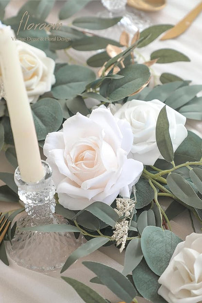 Artificial Greenery Eucalyptus Garland, 6 Ft Cream White Faux Silk Vine