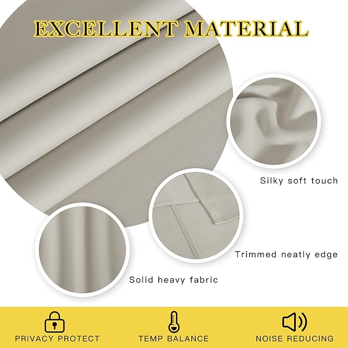 NICETOWN Blackout Kitchen Curtains 45 inch Length - Grommet Thermal Insulated Solid Vertical Drapes Room Darkening Sound Reducing for Bedroom, Natural, 1 Panel, W52 x L45