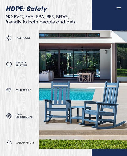 Rocking Chairs Set of 2 in Blue HDPE, 350 lb Capacity