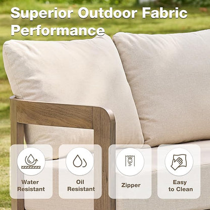 Outdoor Couch Aluminum Patio Furniture, 3-Seat All-Weather Metal Modern Patio Sofa with Washable Thick Cushion for Garden/Backyard/Porch, Beige