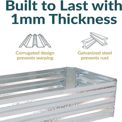 Sunnydaze 11.75" H Raised Metal Garden Bed - Galvanized Raised Garden Bed Outdoor for Vegetables and Flowers - Woodgrain - 4' x 2' Silver