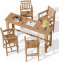 Ciokea Outdoor Bar Height Table Set of 5, 60" Extra Long Rectangle High Top Table and 4 Oversized Adirondack Chairs Set, Heavy-Duty All-Weather HDPE Patio Bar Set for Backyard Balcony Deck, Teak