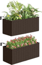 Outsunny Railing Planter Box (2 Pack, 20 Inch), Hanging Flower Pots with Hooks, Drainage Holes for Fence, Balcony, Garden, Patio, Rattan Look, Brown