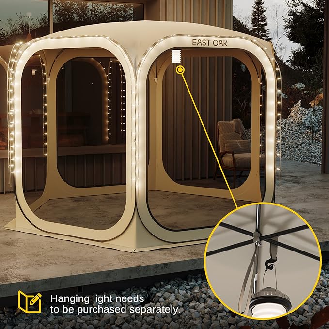 East Oak Screen House Tent Pop-Up, Portable Screen Room Canopy Instant Screen Tent 10 x 10 FT with Carry Bag for Patio, Backyard, Deck & Outdoor Activities, Brown