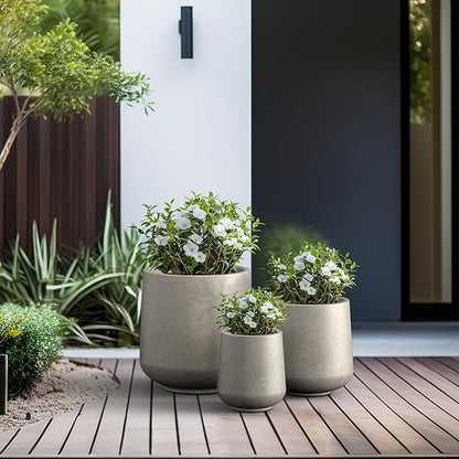 Kante 15.3"+11.6"+8.2" Dia Round Concrete Planter, Large Outdoor Indoor Planter Pots Containers with Drainage Holes and Rubber Plug for Home Garden Patio, Buff Concrete
