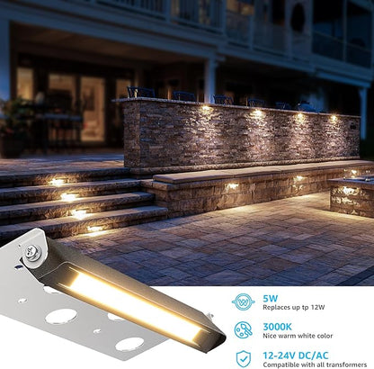 SUNVIE 7 Inch Retaining Wall Lights 5W LED Hardscape Lighting 12V-24V Low Voltage Step Lights 3000K Warm White Waterproof Outdoor Landscape Lighting for Patio Walls Stairs, 12-Pack with Connectors